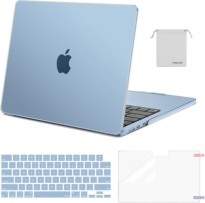 MOSISO Compatible with MacBook Air 13 inch Case M5 2026 M4 2025 M3 M2 2024-2022 A3449 A3240 A3113 A2681,Hard Shell&Keyboard Cover&Screen Film&Pouch for MacBook Air 13.6 inch Case, Sky Blue
