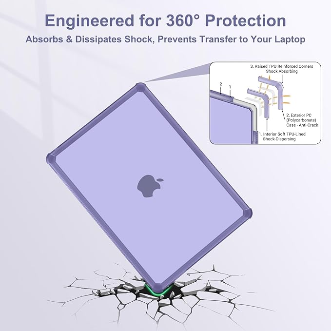 MOSISO Compatible with MacBook Air 13 inch Case M5 2026 M4 2025 M3 M2 2024-2022 A3449 A3240 A3113 A2681,3 in 1 Kit Crack-Resistant Heavy Duty Protective Plastic Hard Case with TPU Bumper,Lavender Gray