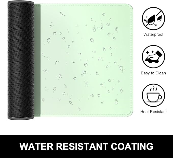 Hsurbtra Desk Pad, 32" x 16" Premium-Textured Desk Mat, Stitched Edge Anti-Slip Waterproof Rubber Mouse Pad, L Extended Computer Mat for Office Gaming Laptop Keyboard Lake Green