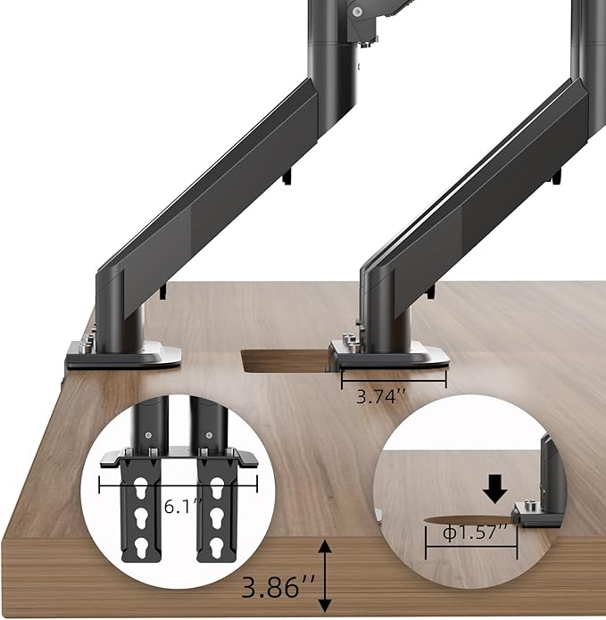 Pholiten Dual Monitor Stand, Fully Adjustable Gas Spring Arms for 17 to 32 inch Screens, VESA 75x75, 100x100, Max 22 lbs