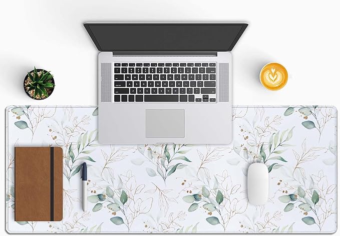 Eucalyptus Leaves Desk Pad Mouse Pad,Large Gaming Mouse Mat with Stitched Edges,Non-Slip Waterproof Rubber Base Mous Mat for Office Computer Keyboard Laptop Home(31.5X11.8 in)