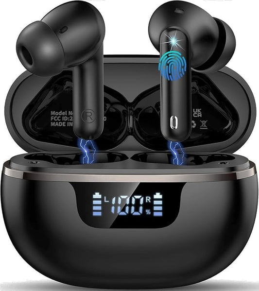 Wireless Earbuds Bluetooth Headphones Noise Cancelling, Bluetooth 5.4 Ear bud with Dynamic Drivers Stereo, 40H Playtime Sports Earphones Wireless Waterproof with LED Power Display for Laptop Pad Phone