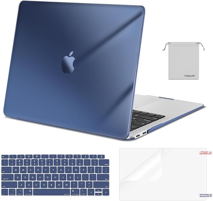 MOSISO Compatible with MacBook Air 13 inch Case M1 Chip 2021-2018 Release A2337 A2179 A1932, Plastic Hard Shell&Keyboard Cover&Screen Film&Storage Bag for MacBook Air 13.3 inch Case, Crystal Midnight