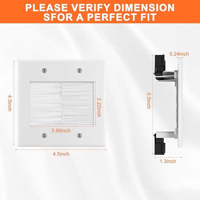 in Wall Cable Management Kit for Wall Mounted TV 2 Gang Brush Wall Plate - Cable Pass Through Wire Hider for Cable Management,Cord Hider for Ethernet Cables, HDMI, Home Theater Systems Pass Through - Image 2