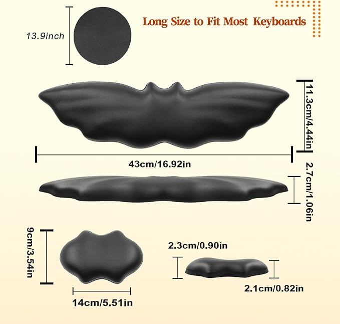 Keyboard Wrist Rest - Soft Leather Halloween Bat Wrist Pad for Mouse Wrist Rest with Non-Slip Base, Wrist Pad for Keyboard,Arm Rest for Desk Computer Laptop Mac Gaming Office Black