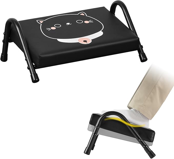 FUSLITE Foot Rest for Under Desk at Work,Ergonomic Foot Rest for Office Use, Adjustable Heights,Relieving Pain in Lower Back, Hip, Knee(Black with Kitten)