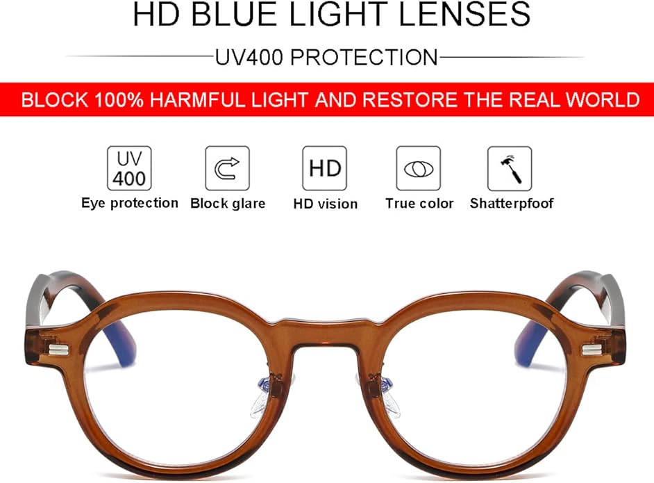 JOVAKIT Trendy Round Blue Light Blocking Glasses for Women Men Retro Vintage Circle Style Non-prescription Computer Glasses