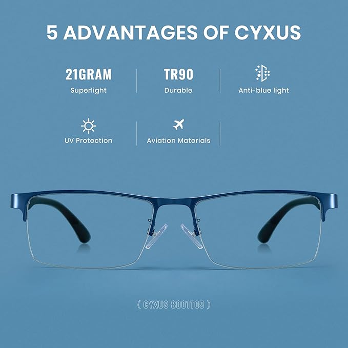 Cyxus Blue Light Blocking Glasses for Men Woman Semi Rim Computer Gaming Office Study Eyeglasses with UV Protection 8001