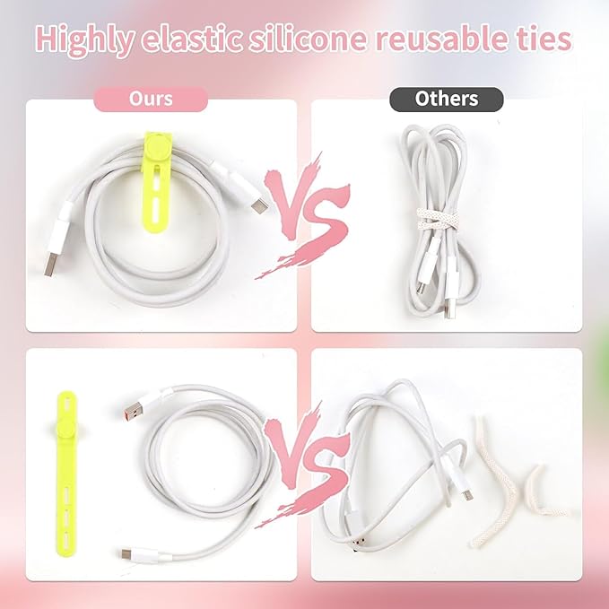 Oligei 50 Pcs Silicone Cable Ties, Cable Ties Reusable, High Elasticity Cord Wraps for Electrical Cords, Cord Organizer for Earphone, Phone Charger(Colorful) - Image 4