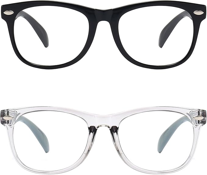 FANNYGO 2 Pack kids Blue Light Blocking Glasses For Girls And Boys Computer Blue Light Blocking Glasses For Age 3-11 (Black + Light gray)