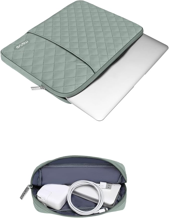 MOSISO Laptop Case 13.3 inch, 13-13.3 inch Laptop Sleeve Compatible with MacBook Air/Pro 13 / Pro 14, HP Dell Acer ASUS Lenovo,Square Quilted Vertical Computer Bag with Pocket&Small Case,Antique Green