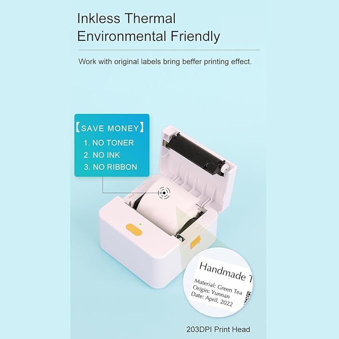 Label Maker Machine with Tape P1 2 Inch Thermal Portable Bluetooth Shipping Label Printer Sticker Maker Labeling Machine Home Office School Business Use Rechargeable Battery Included White