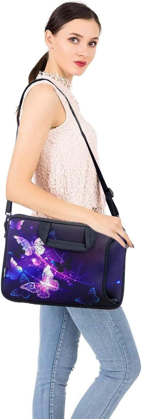 RICHEN 11 11.6 12 12.5 13 inches Laptop/Chromebook/PC Messenger Bag Tablet Travel Case Neoprene Handle Sleeve with Shoulder (11-13.3 inch, Butterflies)