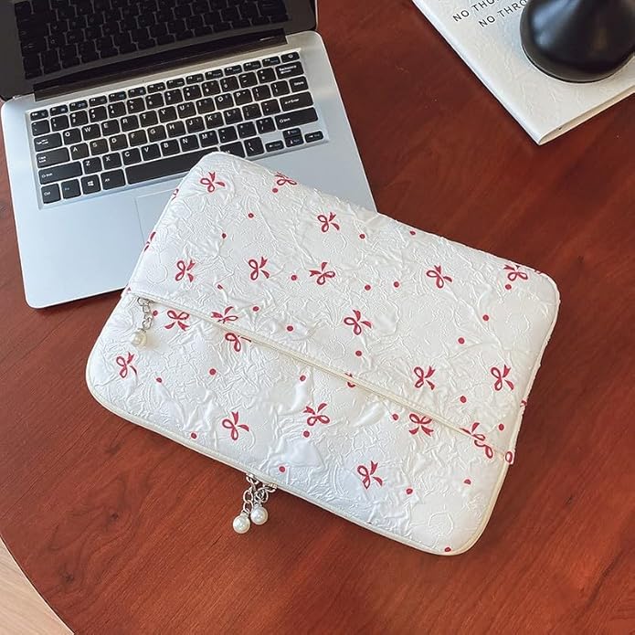 Coquette Laptop Sleeve, Slim 13-16 Inch Cute Laptop Case, Aesthetic Computer Bag with Bow-Dot Print for Mac