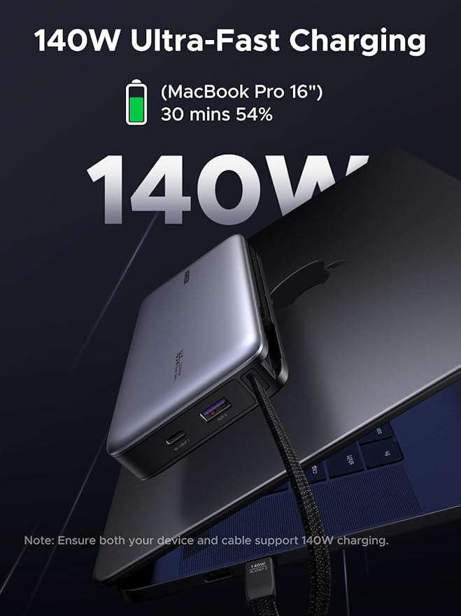 UGREEN Nexode Power Bank, 25,000mAh 165W Laptop Portable Charger with 2 Built-in USB-C Cables, 90Wh Fast Charging Business Travel Battery Pack for MacBook Pro/Air/ipad/iPhone 17/Samsung/Dell/HP/Lenovo