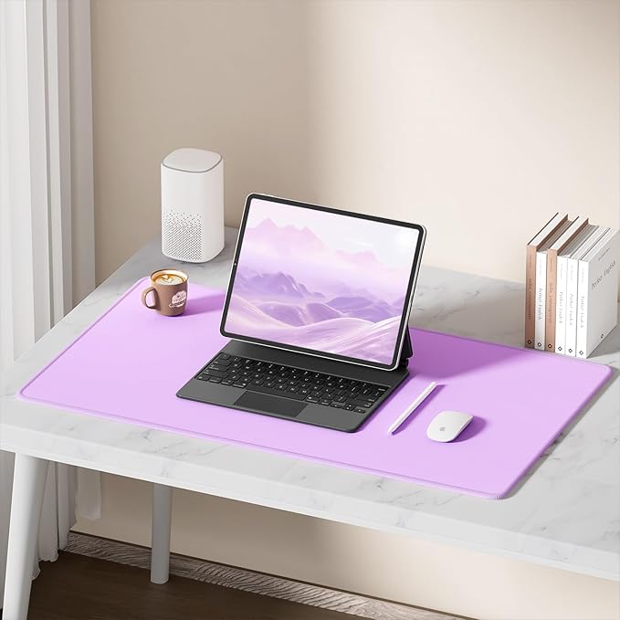 Hsurbtra Desk Pad, 32" x 16" Premium-Textured Desk Mat, Stitched Edge Anti-Slip Waterproof Rubber Mouse Pad, L Extended Computer Mat for Office Gaming Laptop Keyboard Vanilla Purple