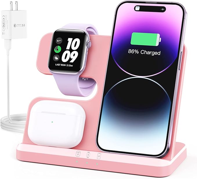 JARGOU 3 in 1 Charging Station for Apple Wireless Charger for iPhone 17 16e 16 15 14 13 12 11 X 8 & for iWatch Charger Wireless Charging Station for Multiple Devices for AirPods 2/3/4/Pro/Pro 2/Pro 3