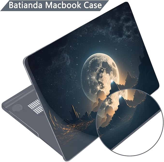 Batianda for MacBook Pro 14 Inch Case 2026-2021 Release M5 M4 M3 M2 M1 Pro/Max, 1.2mm Slim Graphic Hard Shell Cover with Keyboard Cover, Screen Protector 4-in-1 Bundle, Moon in Sky