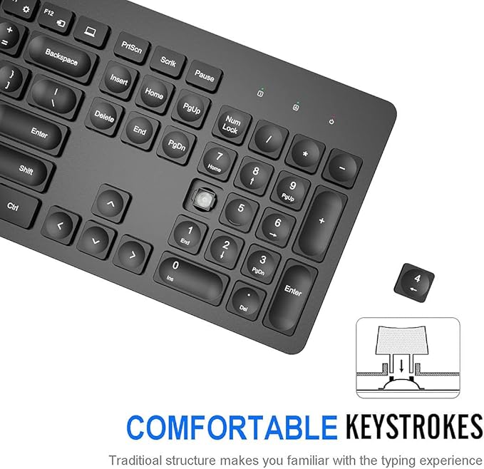 Arteck 2.4G Wireless Keyboard Ultra Slim Full Size Keyboard with Numeric Keypad and Media Hotkey for Computer/Desktop/PC/Laptop/Surface/Smart TV and Windows 11/10/ 8/7
