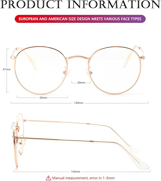 AIEYEZO Blue Light Glasses for Women Men Fashion Retro Circle Wire Frames Eyeglasses Anti-Blue Light Computer Gaming Glasses