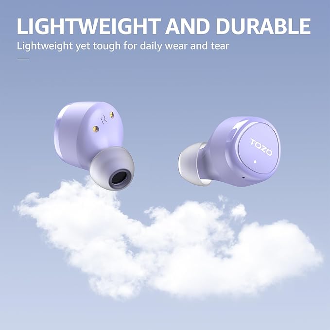 TOZO Wireless Earbuds Build in Mic Clear Calls Ergonomic Light Weight Bluetooth 5.3 in Ear Headphones Waterproof Premium Stereo Sound Ear Buds 30H Playtime with 32 EQs via APP
