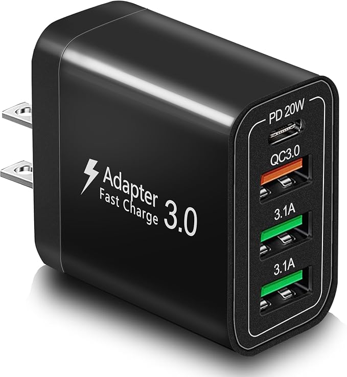 40W QC3.0 USB C Wall Charger, CARZONJX 4 Port PD+QC Power Adapter Fast Charging Blocks USB C Brick Multiport Cube for iPhone 15 14 13 12 11 XS XR X 8, iPad, Galaxy, Tablet, Notebook
