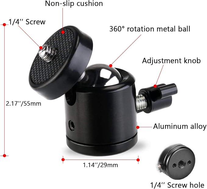 Universal 1/4" Swivel Mini Ball Head Screw Tripod Mount???2 Pack???, EszkozTA360 Degree Rotating Mount Base Adapter for DSLR Cameras HTC Vive Tripods Monopods Camcorder Light Stand?€? - Image 2