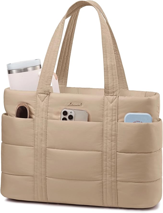 LOVEVOOK Tote Bag for Women, Large Puffer Work Tote Bag for 15.6 Inch Laptop, Lightweight Travel Tote with Zipper Gifts for Women
