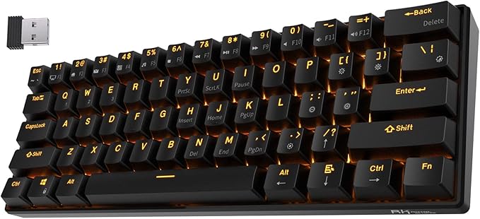 RK ROYAL KLUDGE RK61 Wireless 60% Triple Mode BT5.0/2.4G/USB-C Mechanical Keyboard, 61 Keys Wireless Mechanical Keyboard, Compact Gaming Keyboard with Software (Hot Swappable Blue Switch, Black)