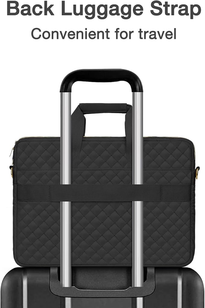 MOSISO 15-16 inch Laptop Bag, Laptop Briefcase Messenger Compatible with MacBook Pro 16/Air 15, HP, Dell, Lenovo, Square Quilted Computer Bag Work Office Business with 3 Pockets&Strap, Black