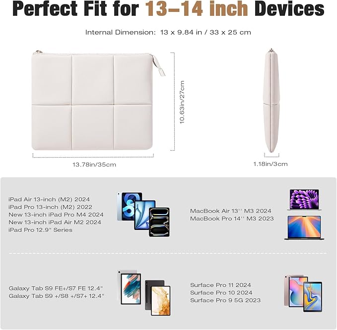 MoKo 13.3-14 Inch PU Leather Laptop Sleeve Fit with New Mac Neo 13", Mac Air 13'' M5 2026, Mac Pro 14'' M5, Mac Pro 13" M2/M1, Built-in Elastic Band, Laptop Carrying Case, White