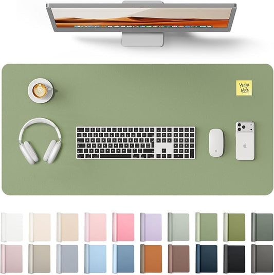 YSAGi Leather Desk Protector, Office Mat, Large Mouse Mat, Non-Slip PU Leather Blotter, Laptop Desk Mat, Waterproof Writing Pad for Office and Home (Bamboo Green, 31.5" x 15.8")