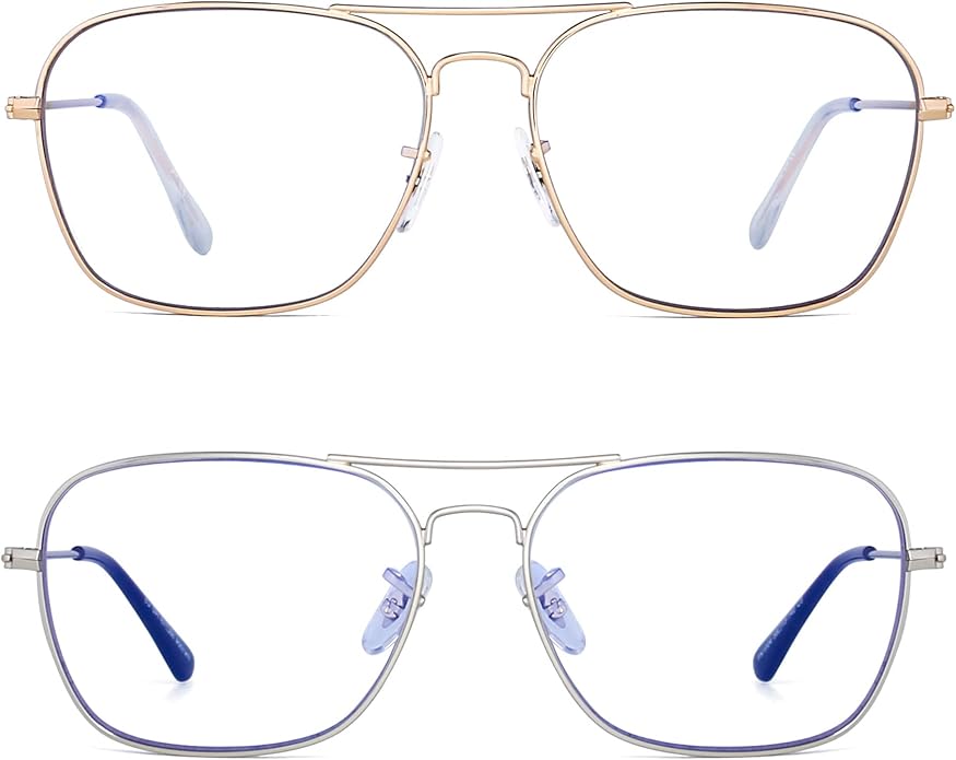 JM Aviator Blue Light Blocking Computer Glasses, Square Eye Protect Video Eyeglasses Anti Glare Men Women