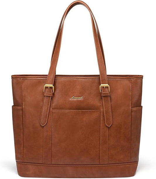 LOVEVOOK Laptop Tote Bag for Women,Vintage Leather Work Tote Bag for Women Computer Briefcase Bag,Waterproof Teacher Business