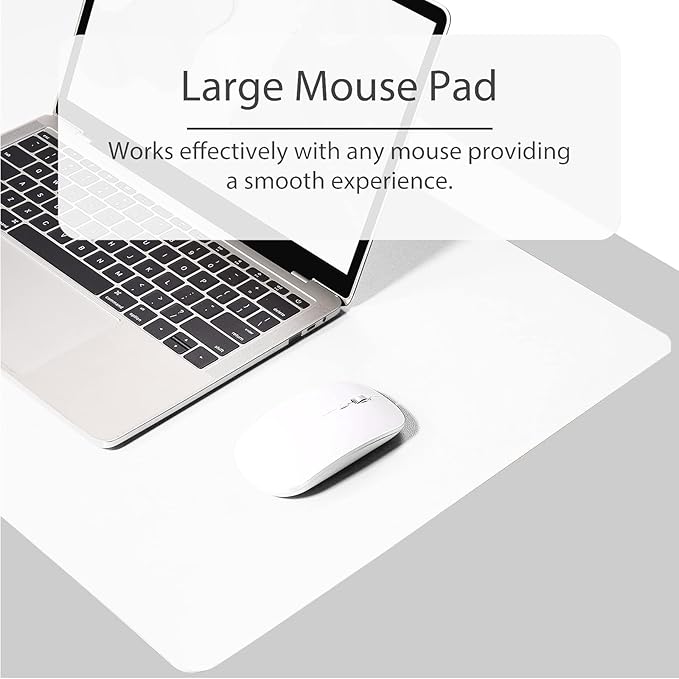 TOWWI Dual Sided Desk Pad, Large Desk Mat, Waterproof Desk Blotter Protector Mouse Pad, Leather Desk Pad Large for Keyboard and Mouse (24" x 14", White/Silver)