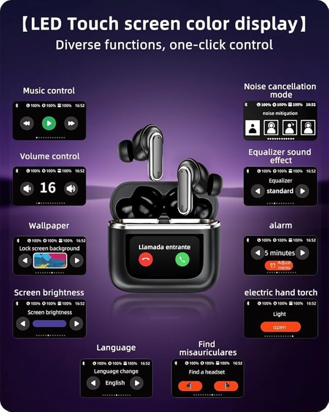 Acuvar Wireless Earbuds Bluetooth Headphones with LED Display, Stereo in Ear Noise Canceling Waterproof USB-C Headphones with Mic for iPhone Android iOS (White)