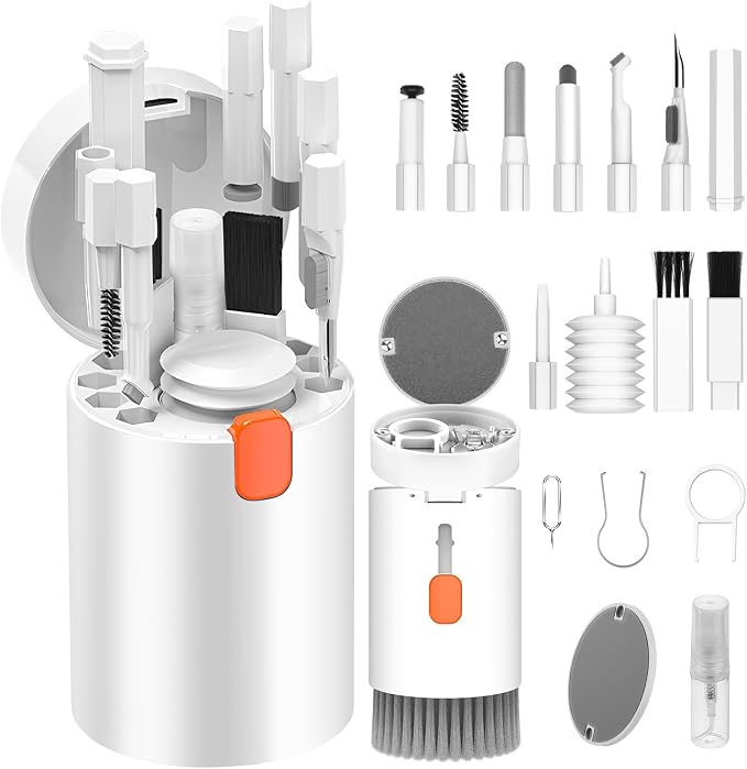 VICHYIE 20 in 1 Multifunctional Cleaner Kit for Electronic Devices, Keyboard Cleaning Brush, Headphones Cleaner Kit for AirPods, Multi-Tool for Cleaning Laptop, Earbuds, Camera, Cellphones (White) by VICHYIE
