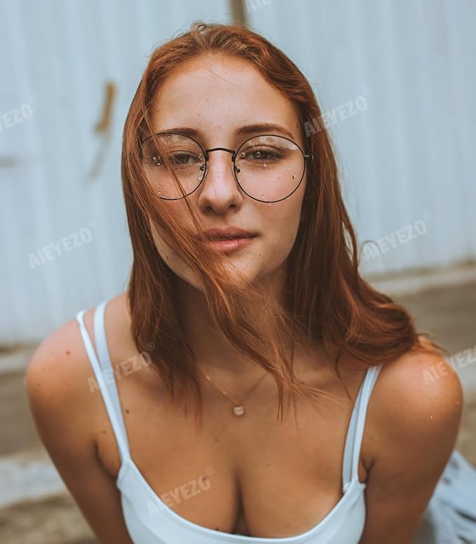 AIEYEZO Blue Light Glasses for Women Men Fashion Retro Circle Wire Frames Eyeglasses Anti-Blue Light Computer Gaming Glasses
