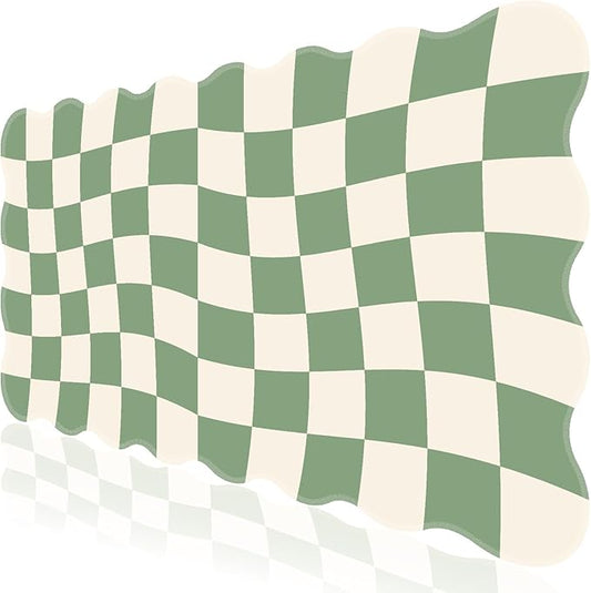 L-SPOUTTO Green Mouse Pad,Geometric Desk Mat XXL Large Scalloped Gaming Mousepad,35.4x15.7in Non-Slip Rubber Base Keyboard Pad Waterproof Desktop Mat for Laptop Computer Game Home Office-Checkered
