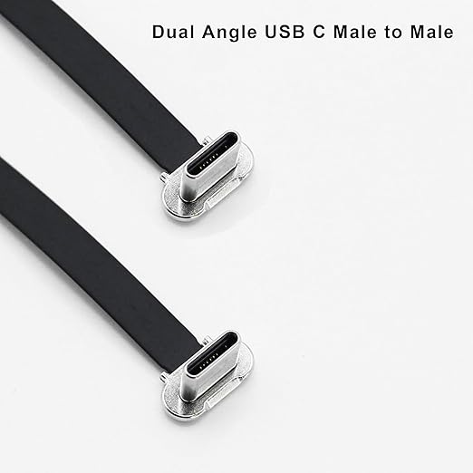 Right Angle USB C Short Flat Cable Dual Angle USB C Male to Male PD 65W Fast Charge Data Cord for Power Banks Phone Tablet(150mm/59in)