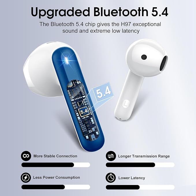 Wireless Earbuds, Bluetooth 5.4 Headphones with 3D Bass Stereo, 40H In-Ear Buds with 4 ENC Noise Cancelling Mic, Ultralight Bluetooth Earbuds USB-C LED, IP7 Waterproof Earphones for Android iOS, Blue