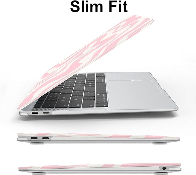 AKIT Compatible with MacBook Air 13 Inch Case M1 2022 2021 2020 2019 2018 A2337 A2179 A1932, Pattern Hard Shell Laptop Case+Screen Protector+Keyboard Cover for MacBook Air 13.3 Inch, Pink Wave