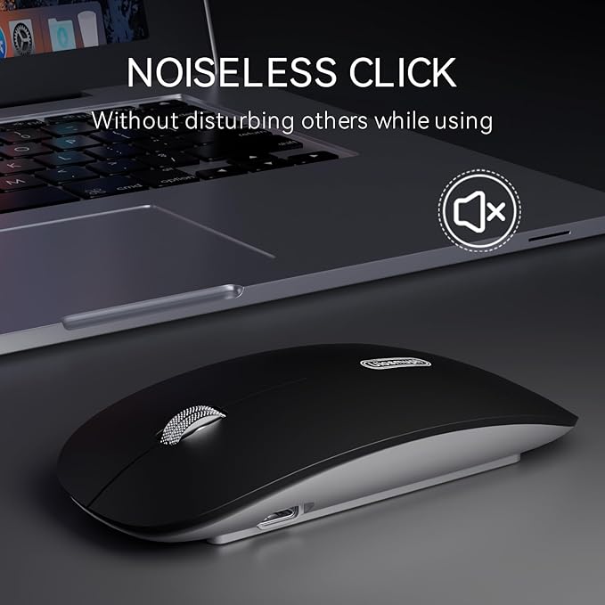 Uiosmuph G11 Wireless Mouse, USB C Rechargeable Computer Mouse, Slim Silent Mice 2.4GHz Optical with USB Nano Receiver and Type C Receiver for Laptop/Mac/PC-Matte Black
