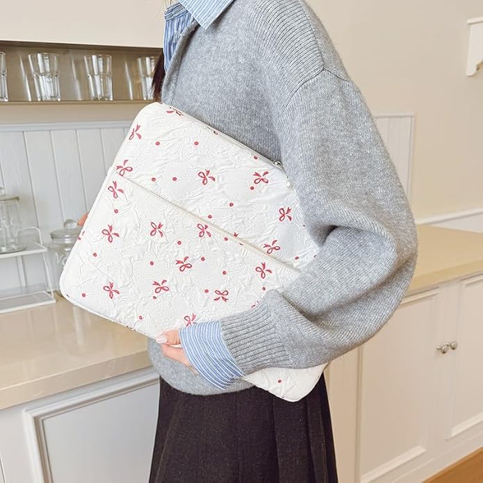 Coquette Laptop Sleeve, Slim 13-16 Inch Cute Laptop Case, Aesthetic Computer Bag with Bow-Dot Print for Mac