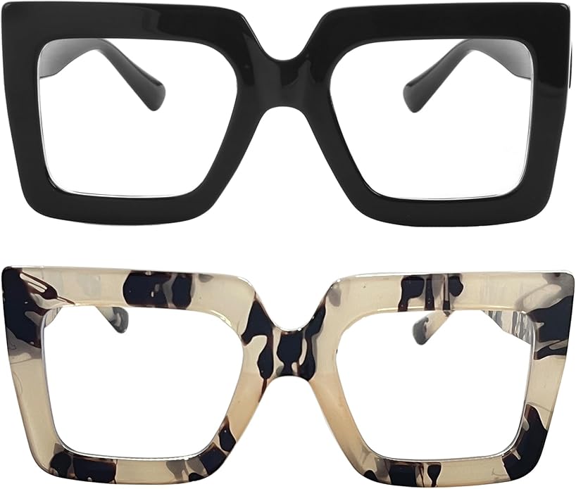 Onrtry Oversized Square Blue Light Glasses for Women Men Thick Frame Big Computer Eyewear Non-Prescription Eyeglasses