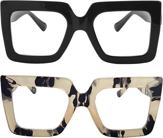 Onrtry Oversized Square Blue Light Glasses for Women Men Thick Frame Big Computer Eyewear Non-Prescription Eyeglasses
