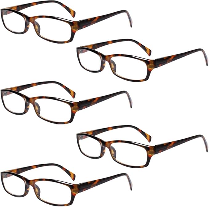 Henotin 5-Pack Reading Glasses Blue Light Blocking Anti Eyestrain Computer Reading Glasses for Women and Men Readers (5 Pack Tortoise, 1.75, Diopters)