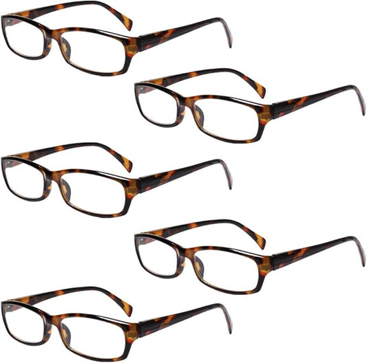 Henotin 5-Pack Reading Glasses Blue Light Blocking Anti Eyestrain Computer Reading Glasses for Women and Men Readers (5 Pack Tortoise, 2.00, Diopters)