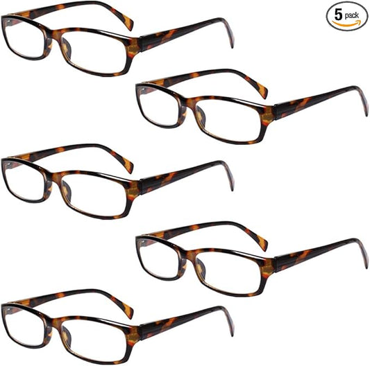 Henotin 5-Pack Reading Glasses Blue Light Blocking Anti Eyestrain Computer Reading Glasses for Women and Men Readers (5 Pack Tortoise, 3.50, Diopters)