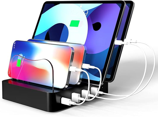 Charging Station for Multiple Devices - 4-Port 20W PD USB-C Charger for iPhone iPad Smartphones Tablets(Black)